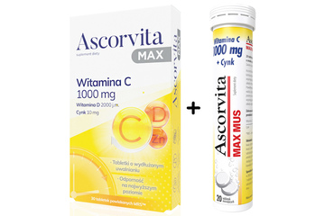 ZESTAW ASCORVITA MAX 30 tabletek + ASCORVITA MAX MUS 20 tabletek musujących o smaku cytrynowym 1 zestaw